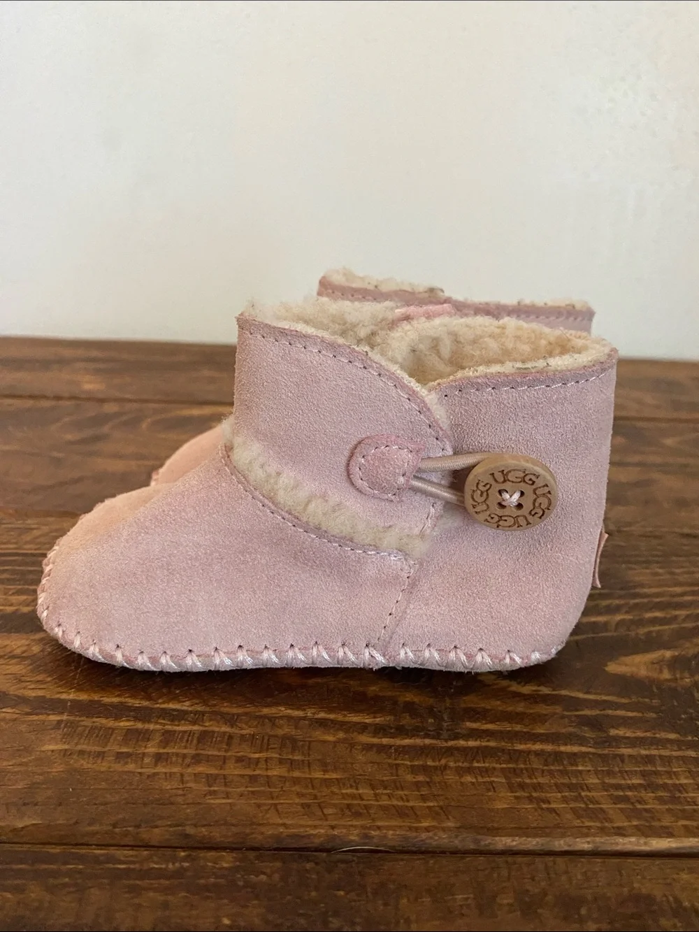 UGG Pink Suede Shearling Baby Booties